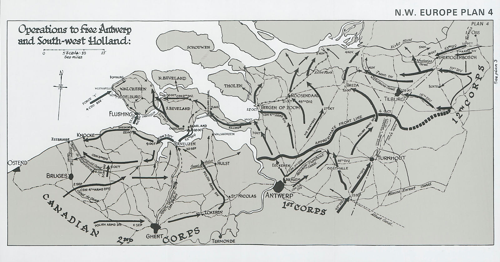 Operations to free Antwerp and South-West Holland 1944. World War Two 1994 map